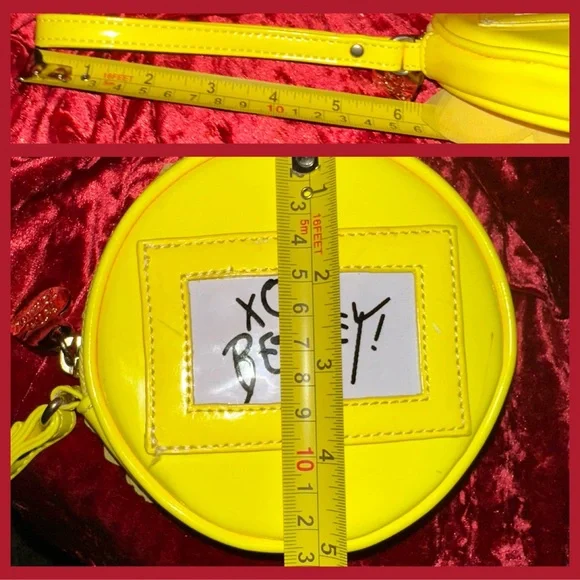 Betsey Johnson Wristlet ~ Round ~ Yellow ~ 3D Flower Applique ~ Pink Orange - Picture 6 of 11